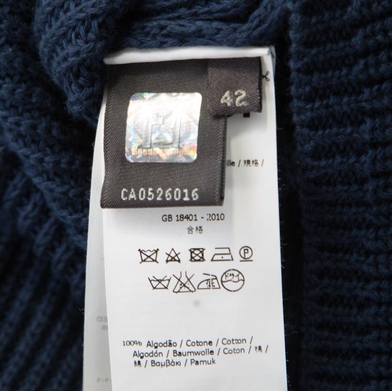 Fendi Navy Blue Crochet Knit Ruched Sleeve Midi Sweater Dress M For ...