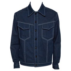 Fendi Navy Blue Denim & Latex Embossed Logo Detail Jacket L