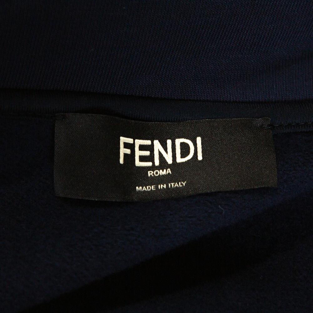 Fendi Navy Blue Knit Concealed Hooded Zip Front Jacket M 1