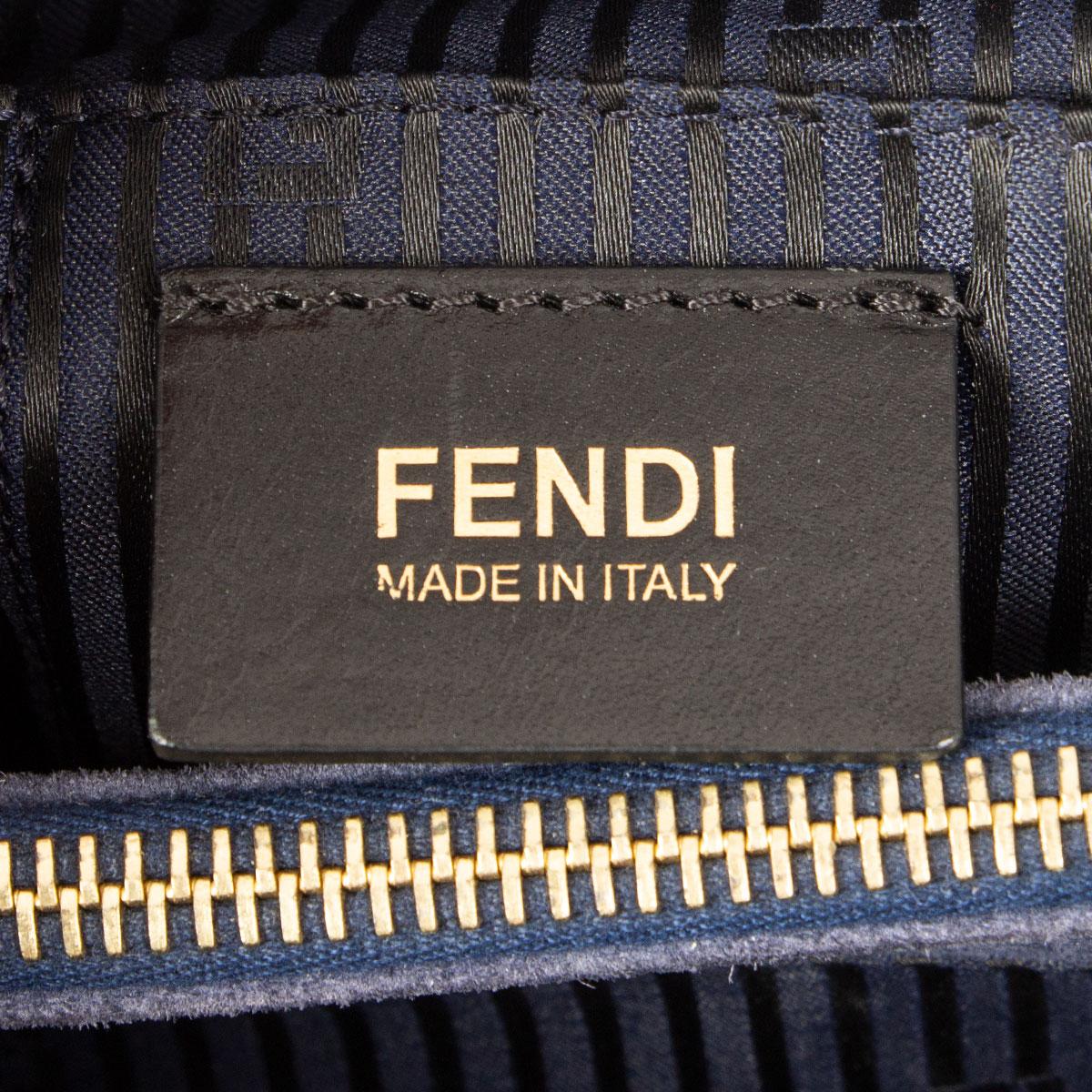 FENDI navy blue leather 2JOURS MEDIUM ELITE Tote Bag In Excellent Condition For Sale In Zürich, CH