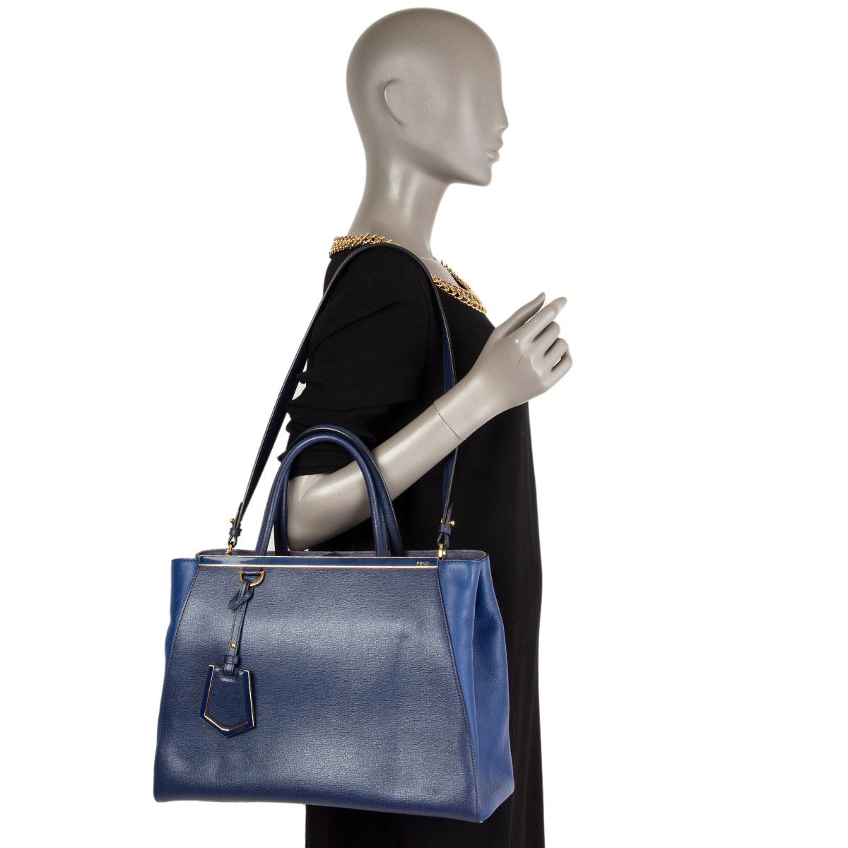 Women's FENDI navy blue leather 2JOURS MEDIUM ELITE Tote Bag For Sale