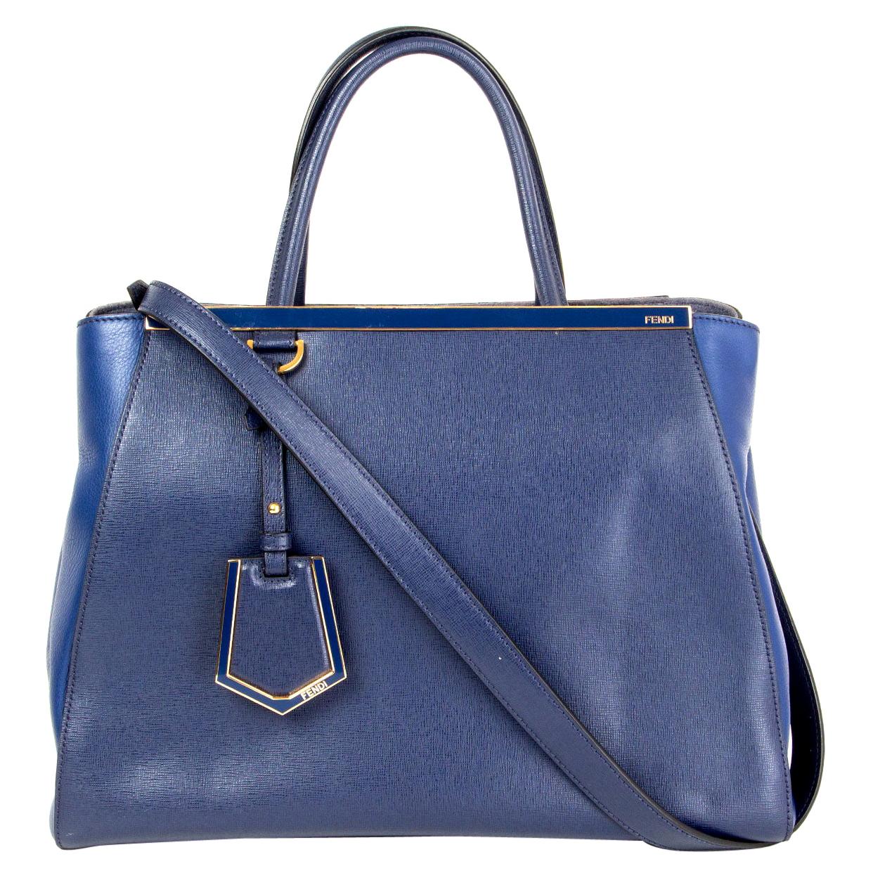 FENDI navy blue leather 2JOURS MEDIUM ELITE Tote Bag For Sale