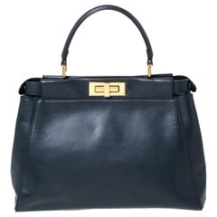 Fendi Navy Blue Leather Medium Peekaboo Top Handle Bag