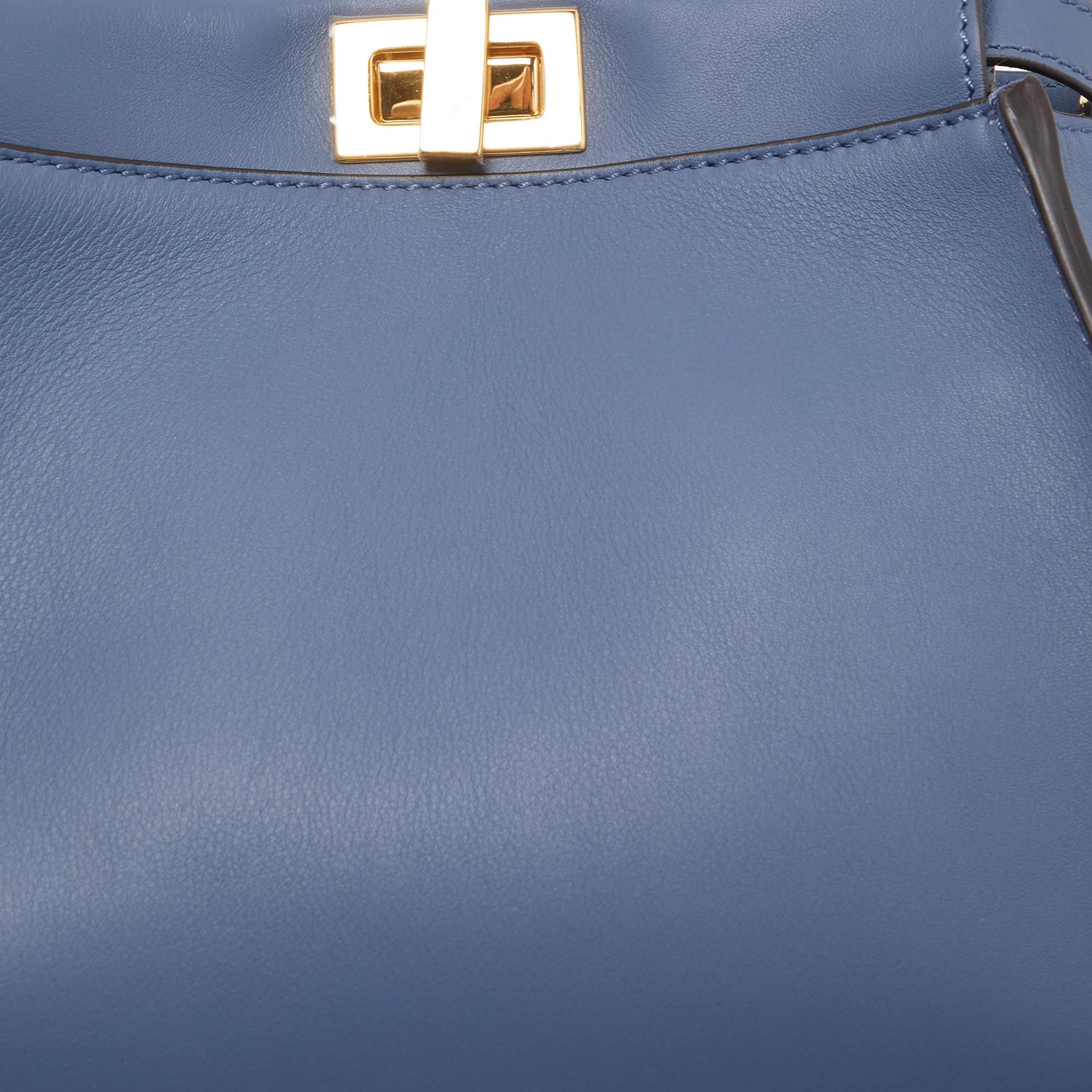 Fendi Navy Blue Leather Mini Peekaboo Top Handle Bag 6