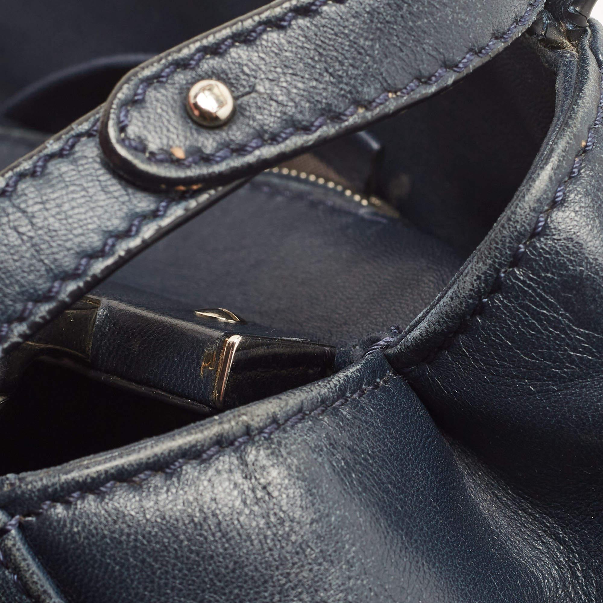 Fendi Navy Blue Leather Mini Peekaboo Top Handle Bag 10