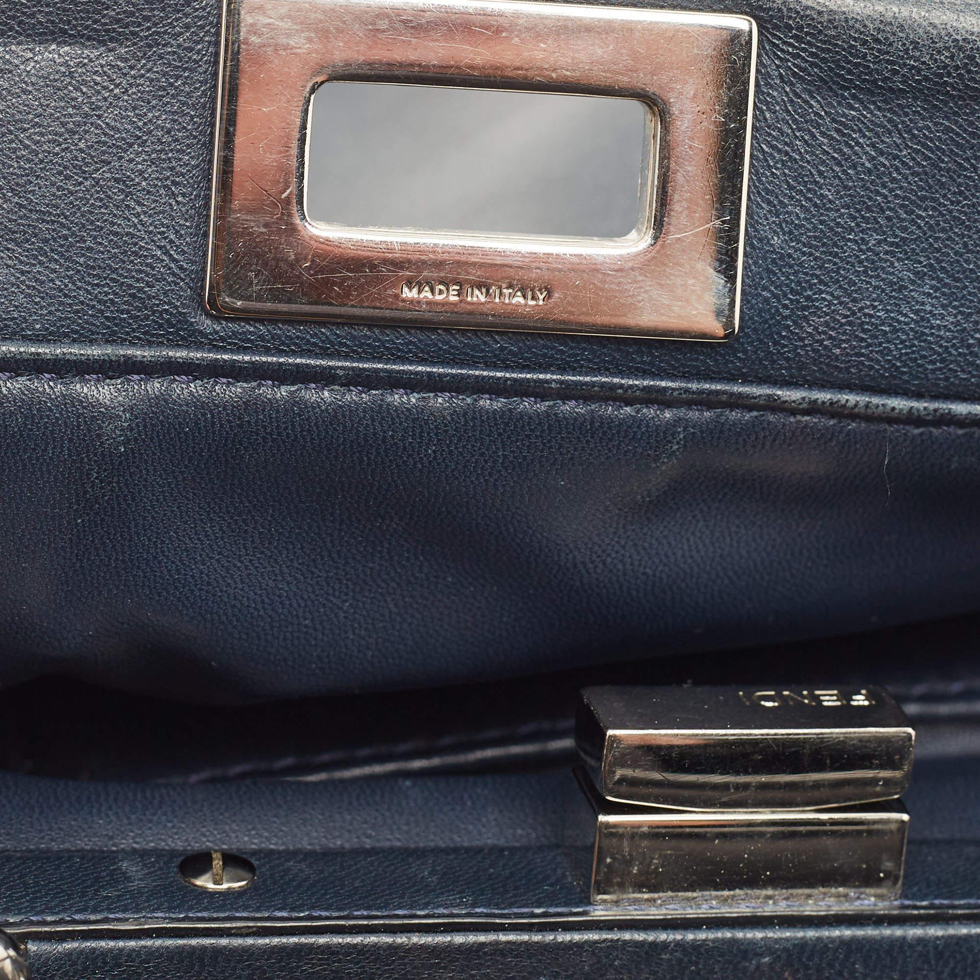 Fendi Navy Blue Leather Mini Peekaboo Top Handle Bag 11