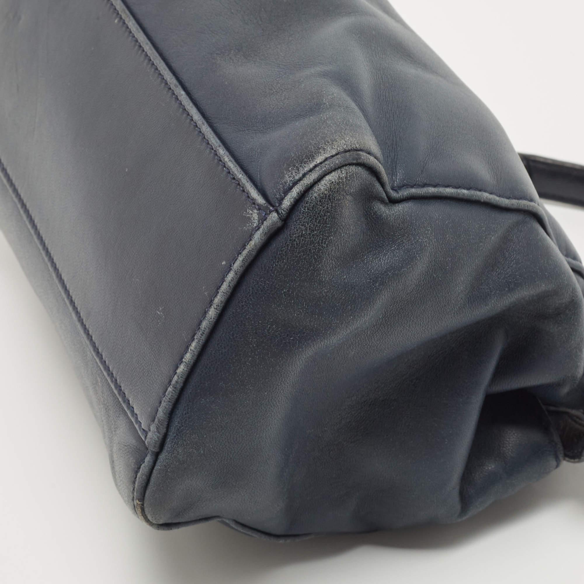 Fendi Navy Blue Leather Mini Peekaboo Top Handle Bag 14