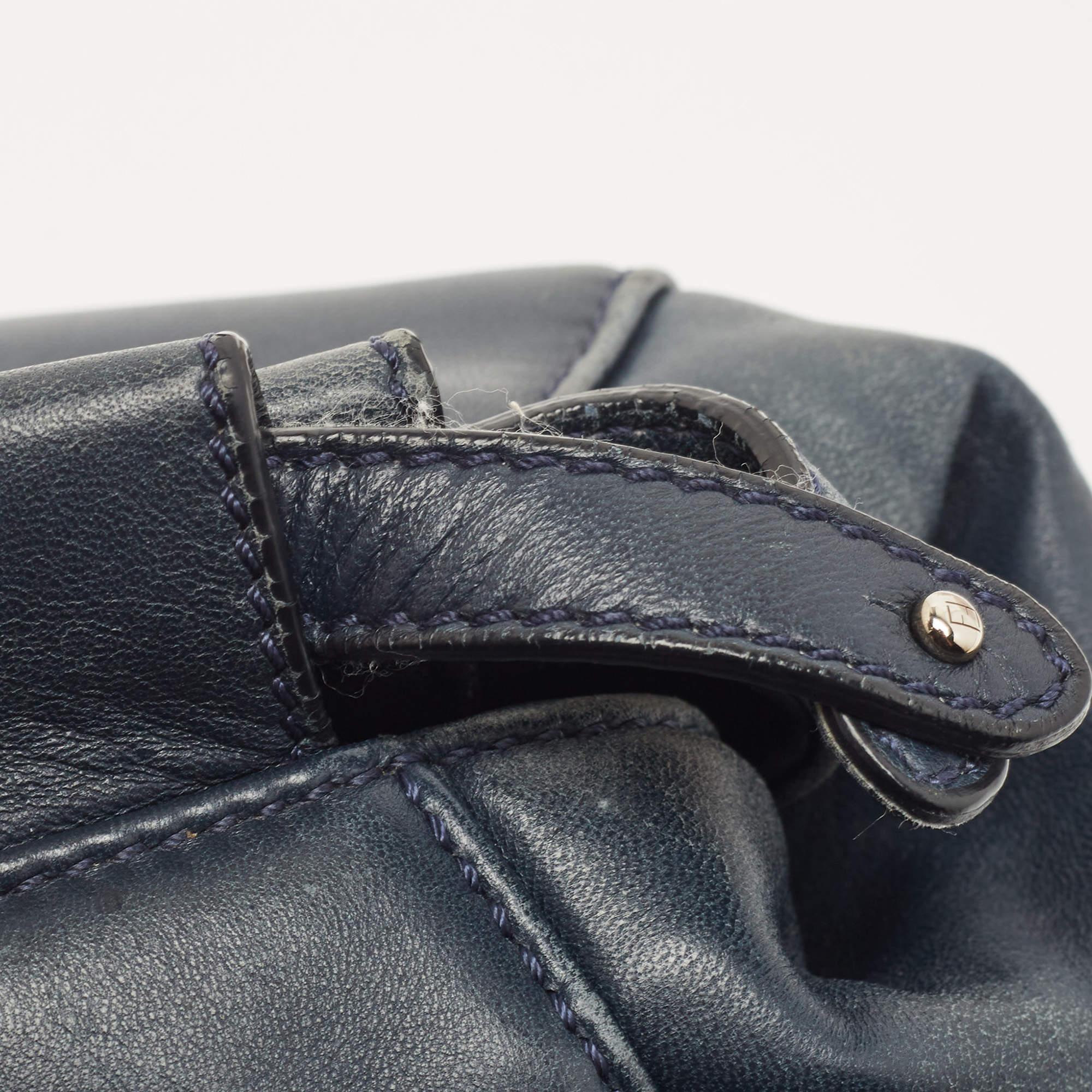 Fendi Navy Blue Leather Mini Peekaboo Top Handle Bag 1