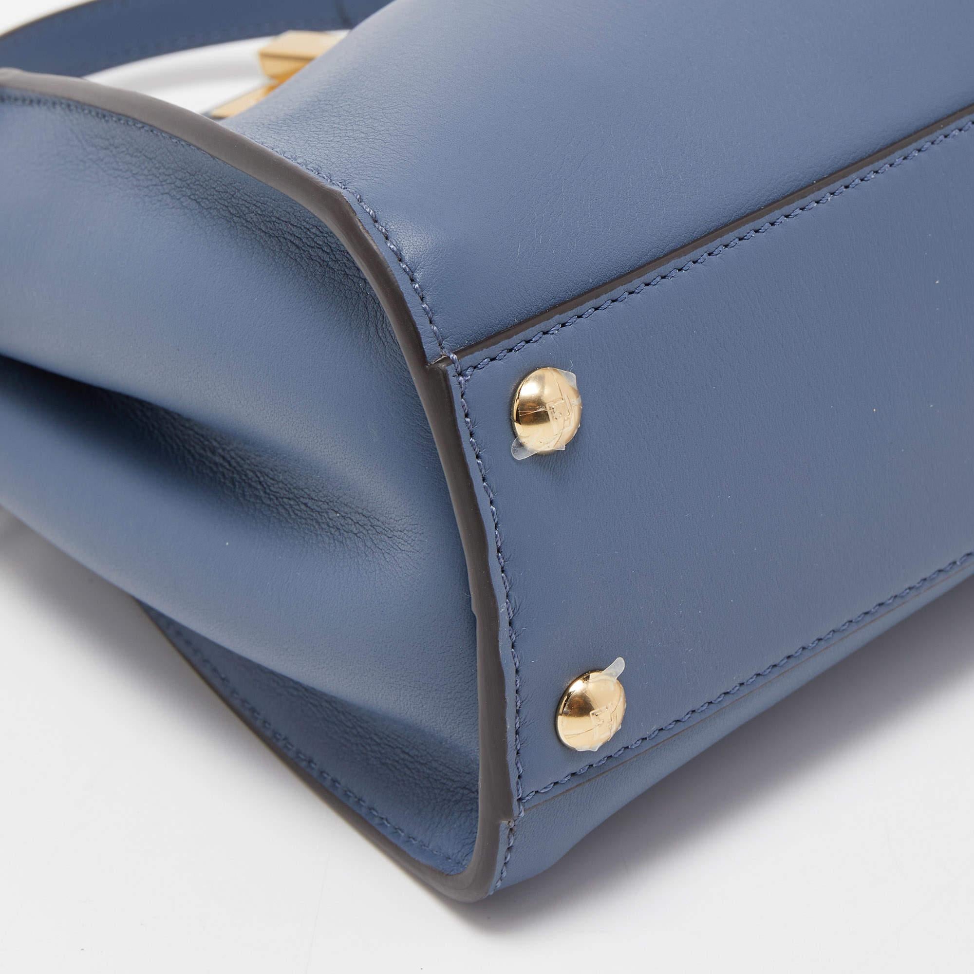 Fendi Navy Blue Leather Mini Peekaboo Top Handle Bag 5