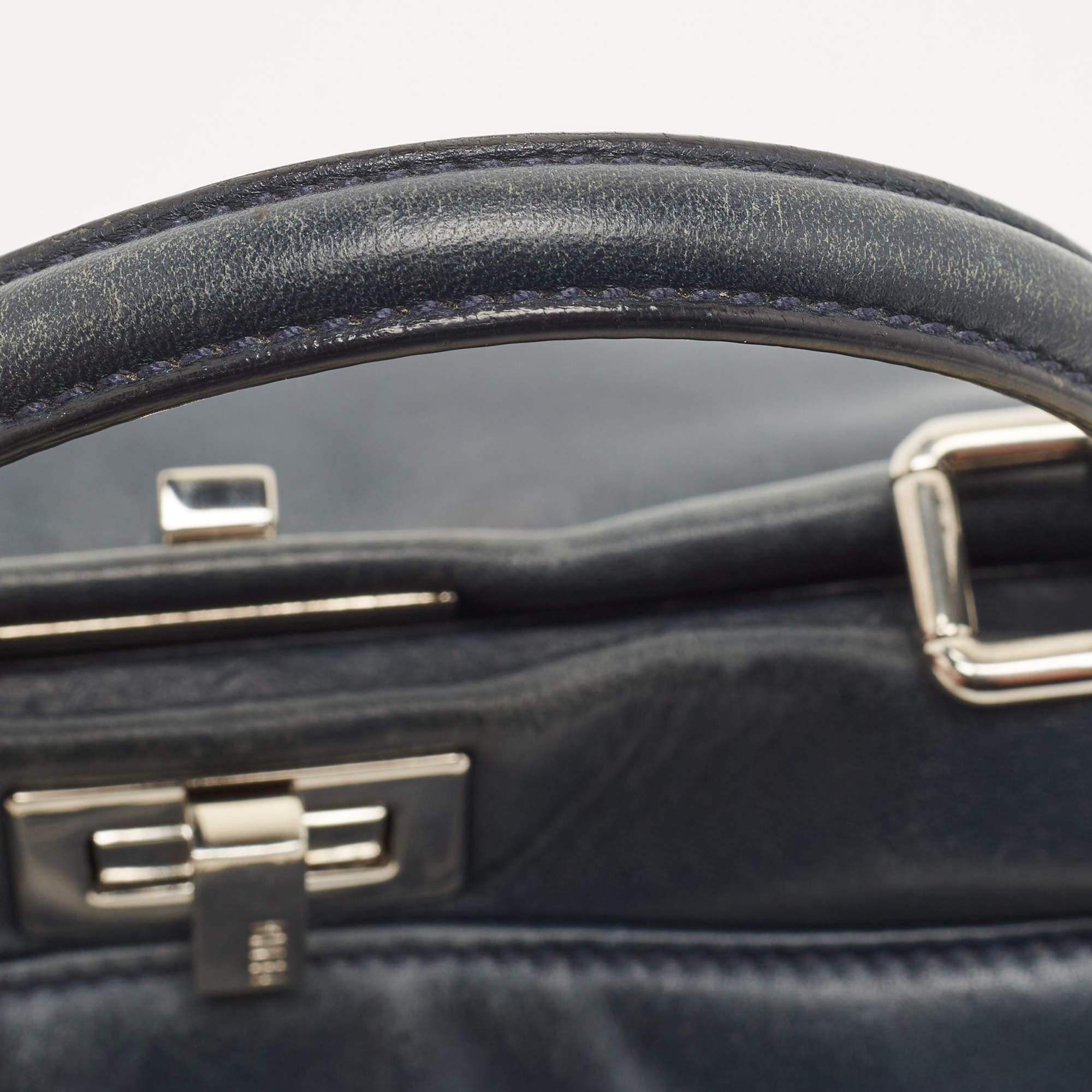 Fendi Navy Blue Leather Mini Peekaboo Top Handle Bag 4