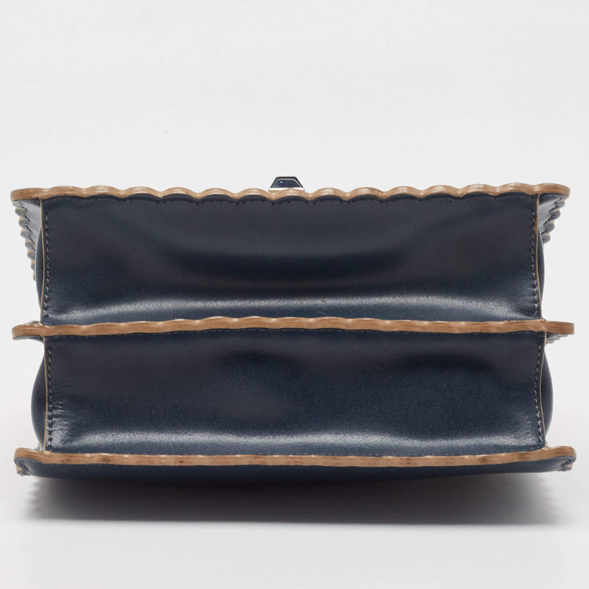 Fendi Navy Blue Leather Mini Scalloped Kan I Shoulder Bag In Good Condition For Sale In Dubai, Al Qouz 2