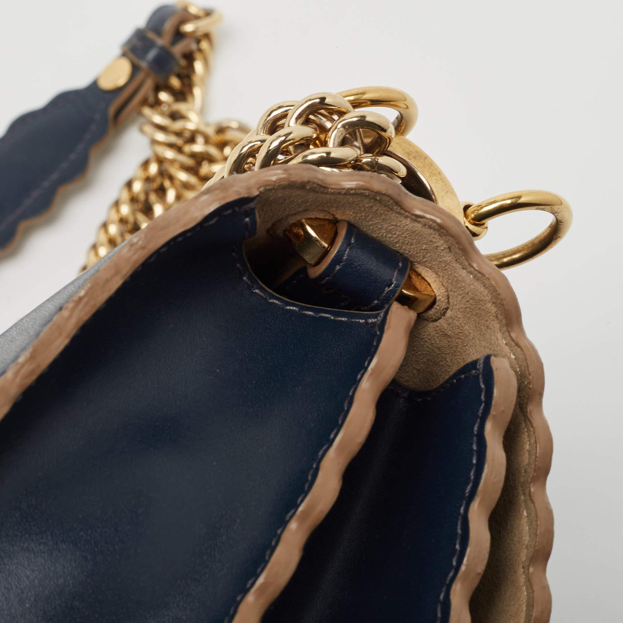 Fendi Navy Blue Leather Mini Scalloped Kan I Shoulder Bag For Sale 4