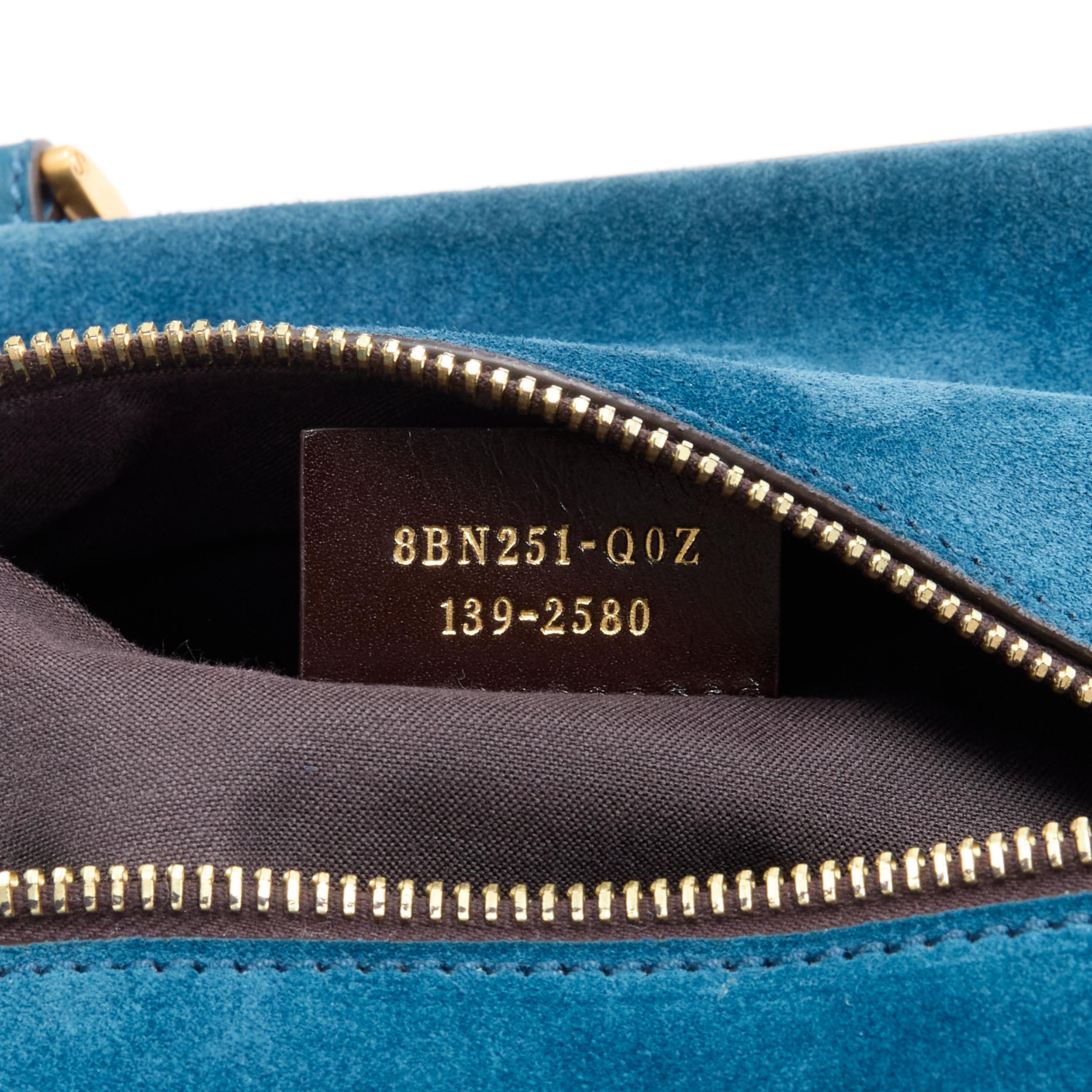 FENDI navy blue leather Penguine stripe canvas flared side tote bag For Sale 3