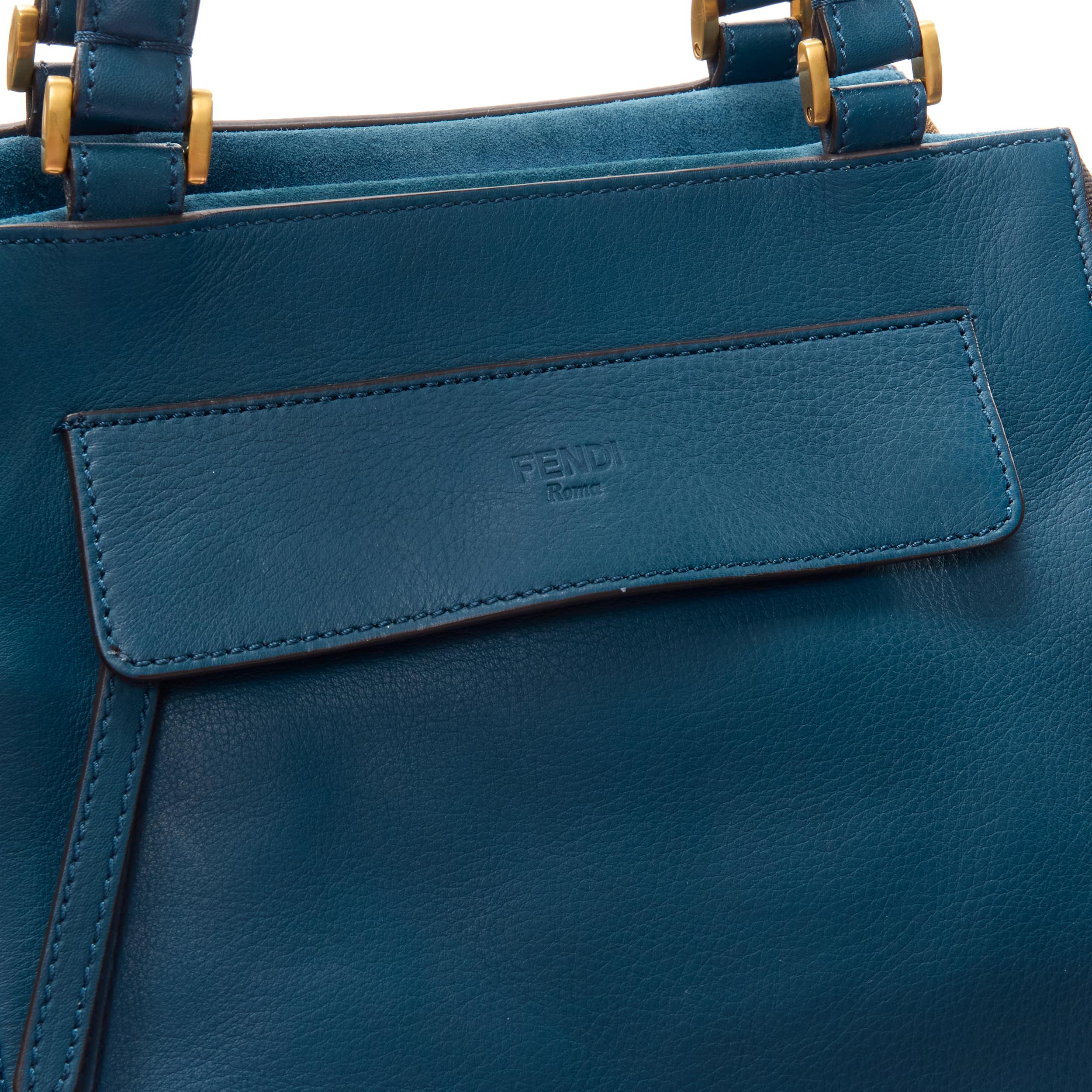 Gray FENDI navy blue leather Penguine stripe canvas flared side tote bag For Sale