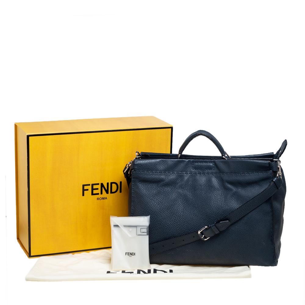 Fendi Navy Blue Leather Selleria Peekaboo Top Handle Bag 11