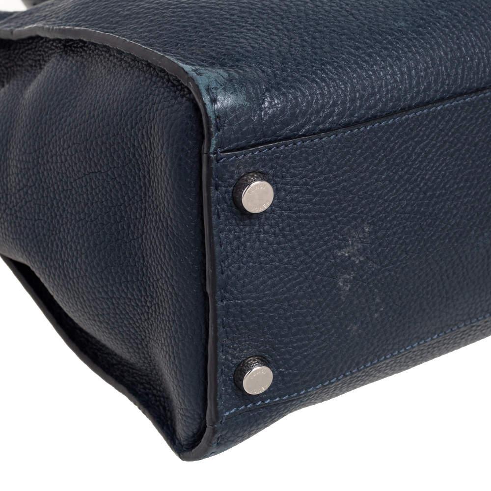 Women's Fendi Navy Blue Leather Selleria Peekaboo Top Handle Bag