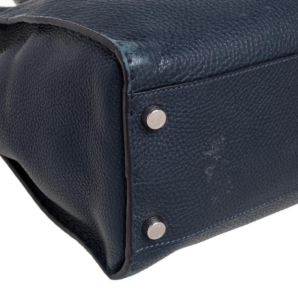 Fendi Navy Blue Leather Selleria Peekaboo Top Handle Bag 2