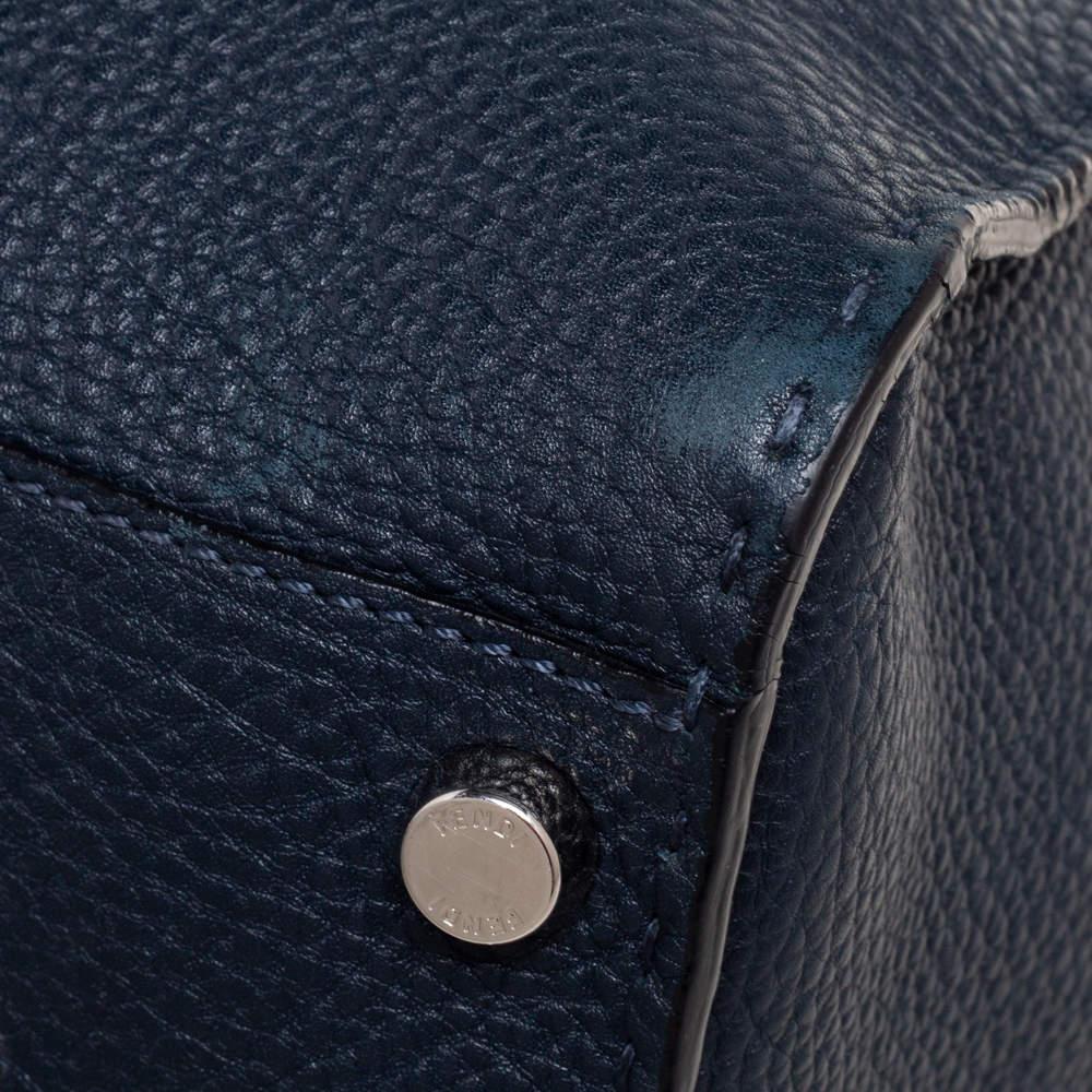 Fendi Navy Blue Leather Selleria Peekaboo Top Handle Bag 2