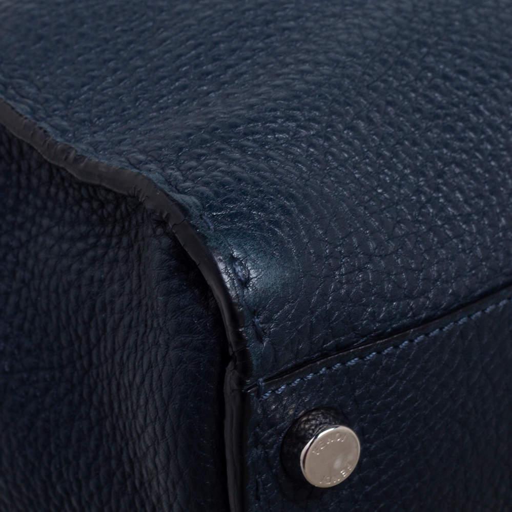 Fendi Navy Blue Leather Selleria Peekaboo Top Handle Bag 3