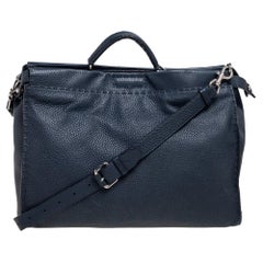 Fendi Navy Blue Leather Selleria Peekaboo Top Handle Bag