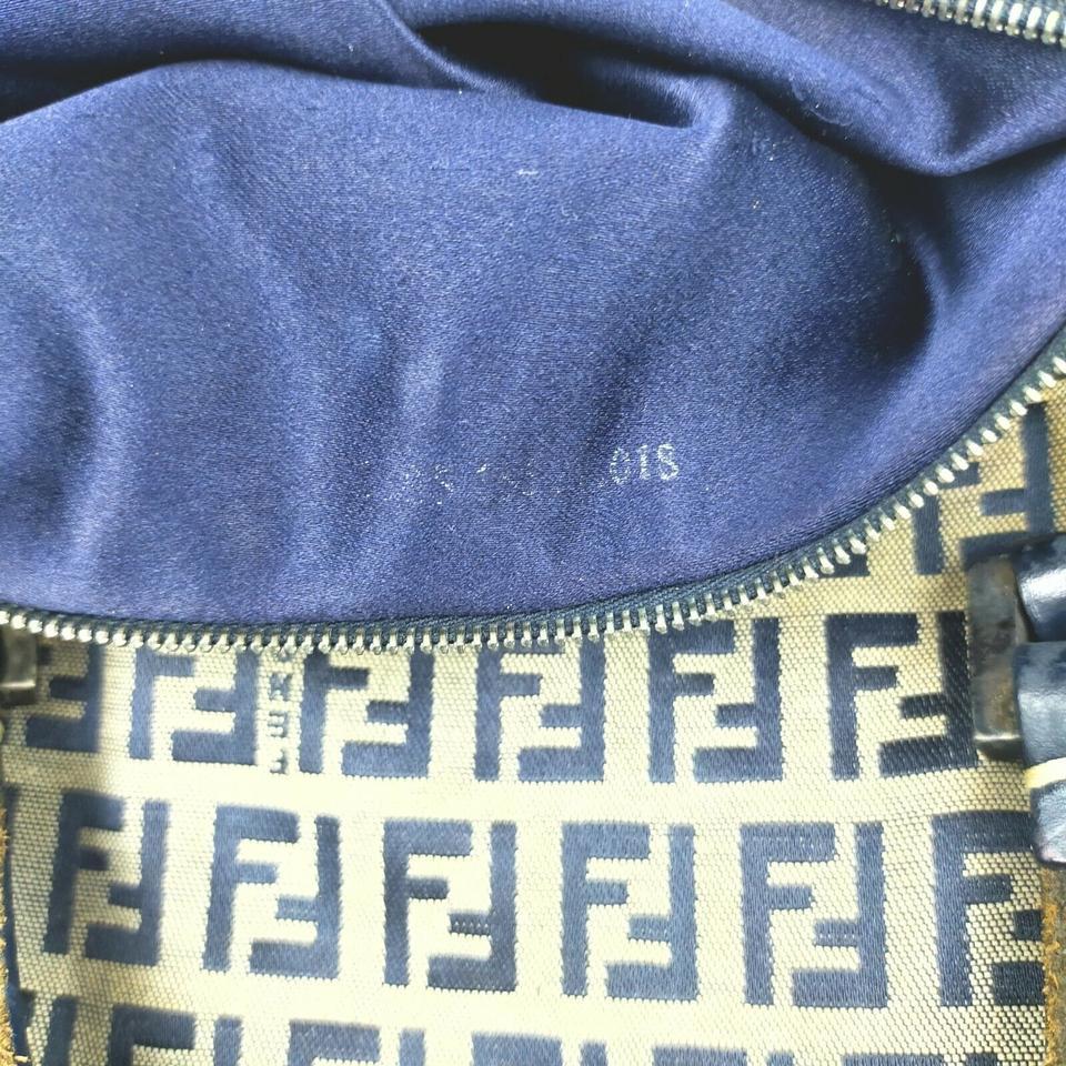 Fendi Navy Blue Monogram FF Zucca Boston Shoulder bag 862313 In Good Condition In Dix hills, NY