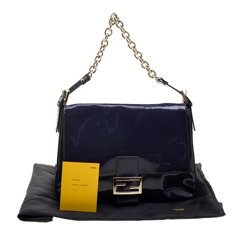 Fendi Navy Blue Patent Leather Mama Forever Shoulder Bag 4