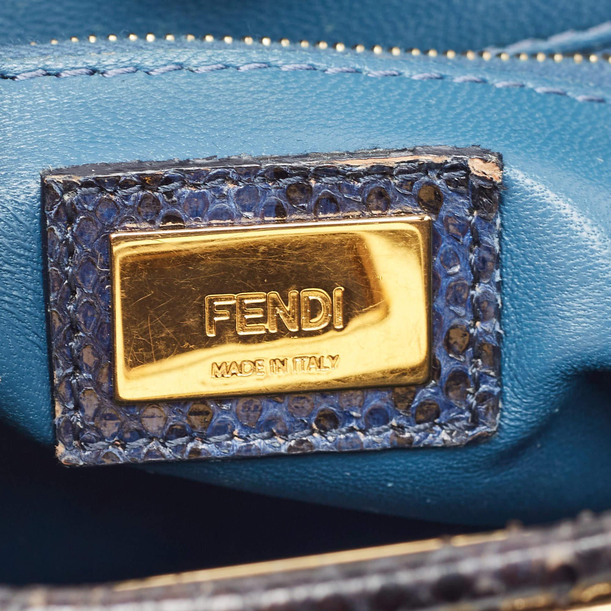 Fendi Navy Blue Python Mini Peekaboo Top Handle Bag 5