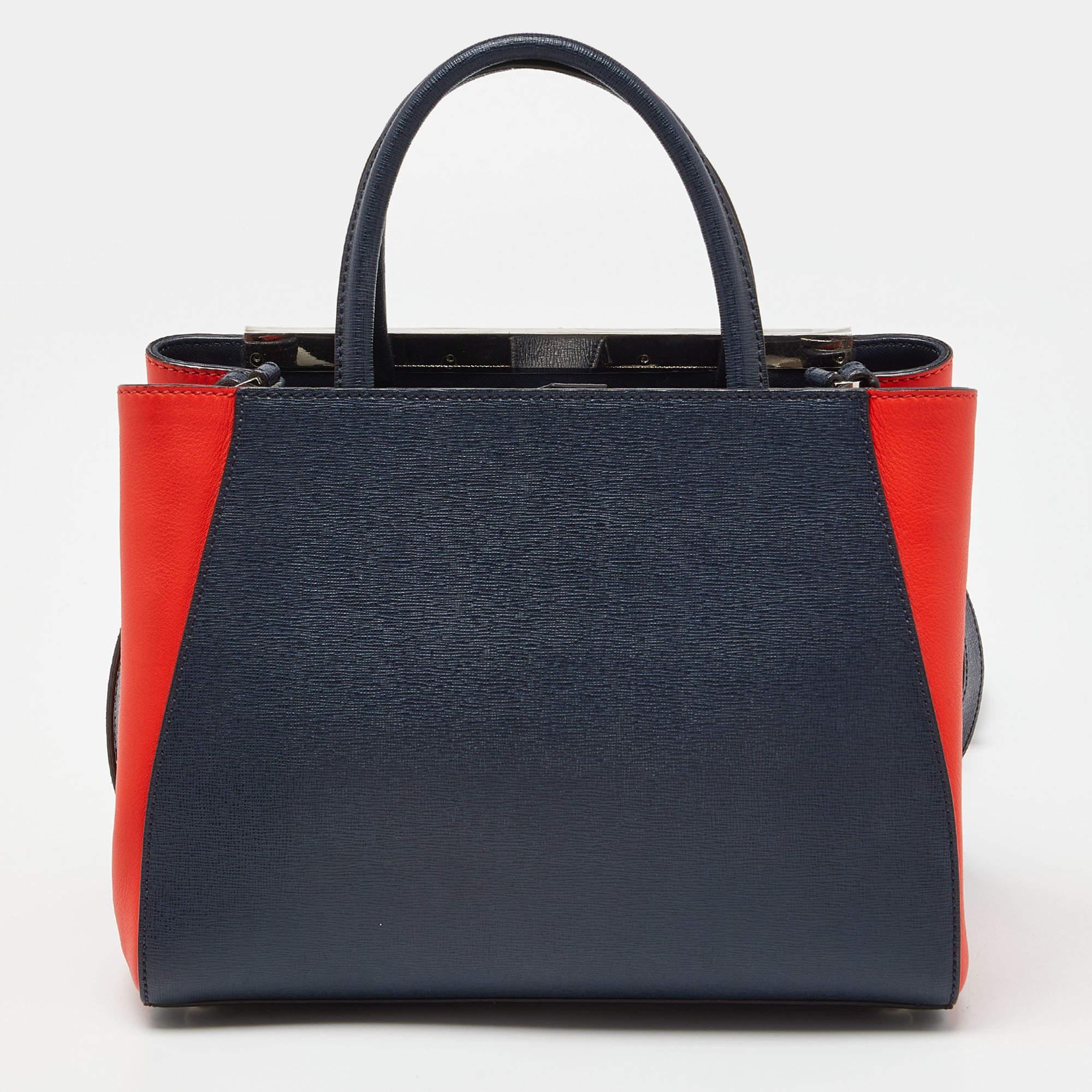 Fendi Navy Blue/Red Leather Petite Sac 2jours Tote 2