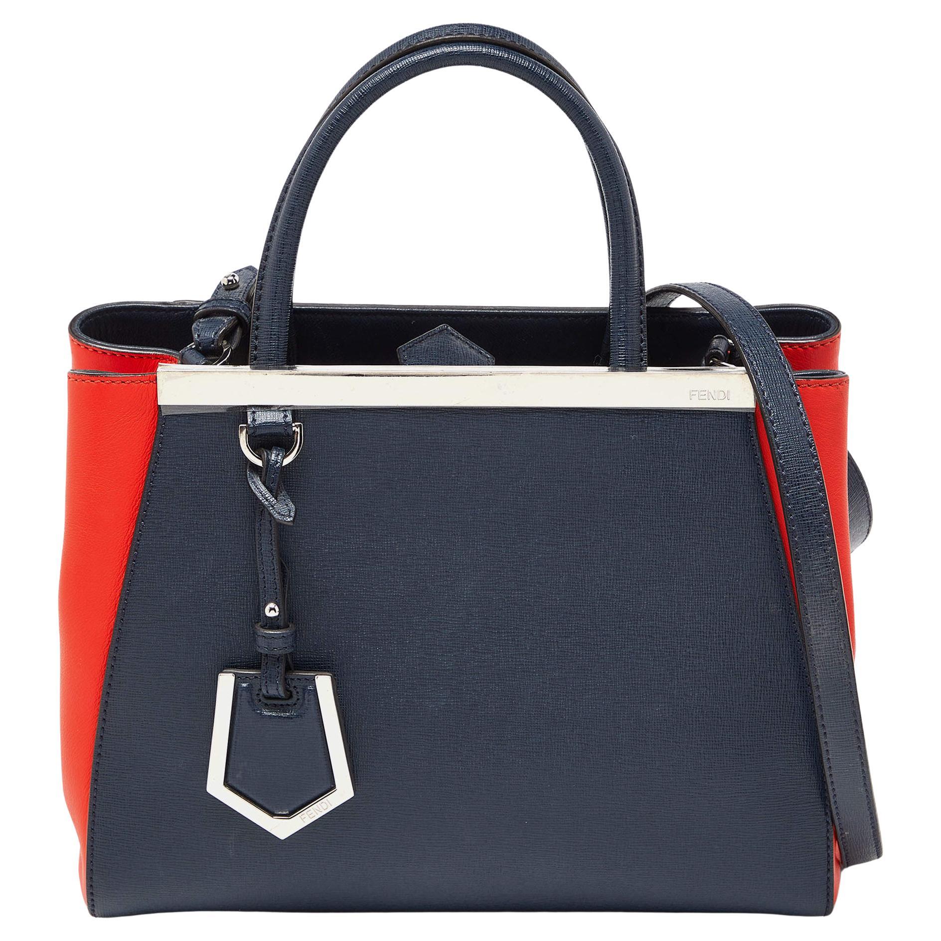 Fendi Navy Blue/Red Leather Petite Sac 2jours Tote For Sale