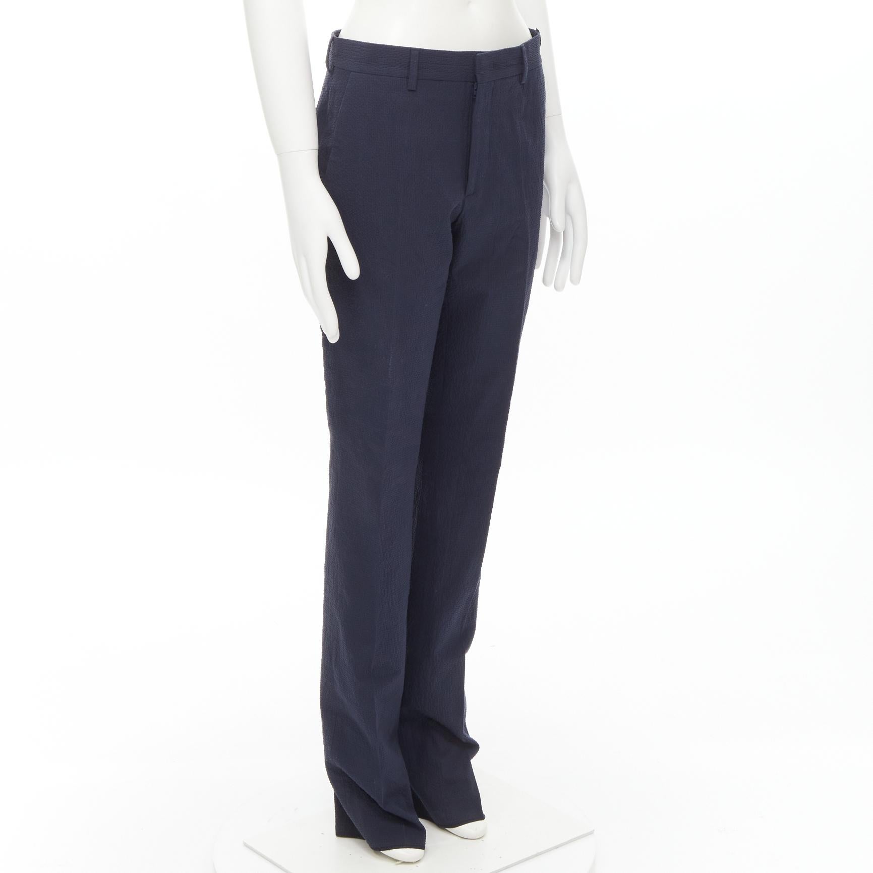 Black FENDI navy blue seersucker cotton blend trousers pants IT44 XS For Sale