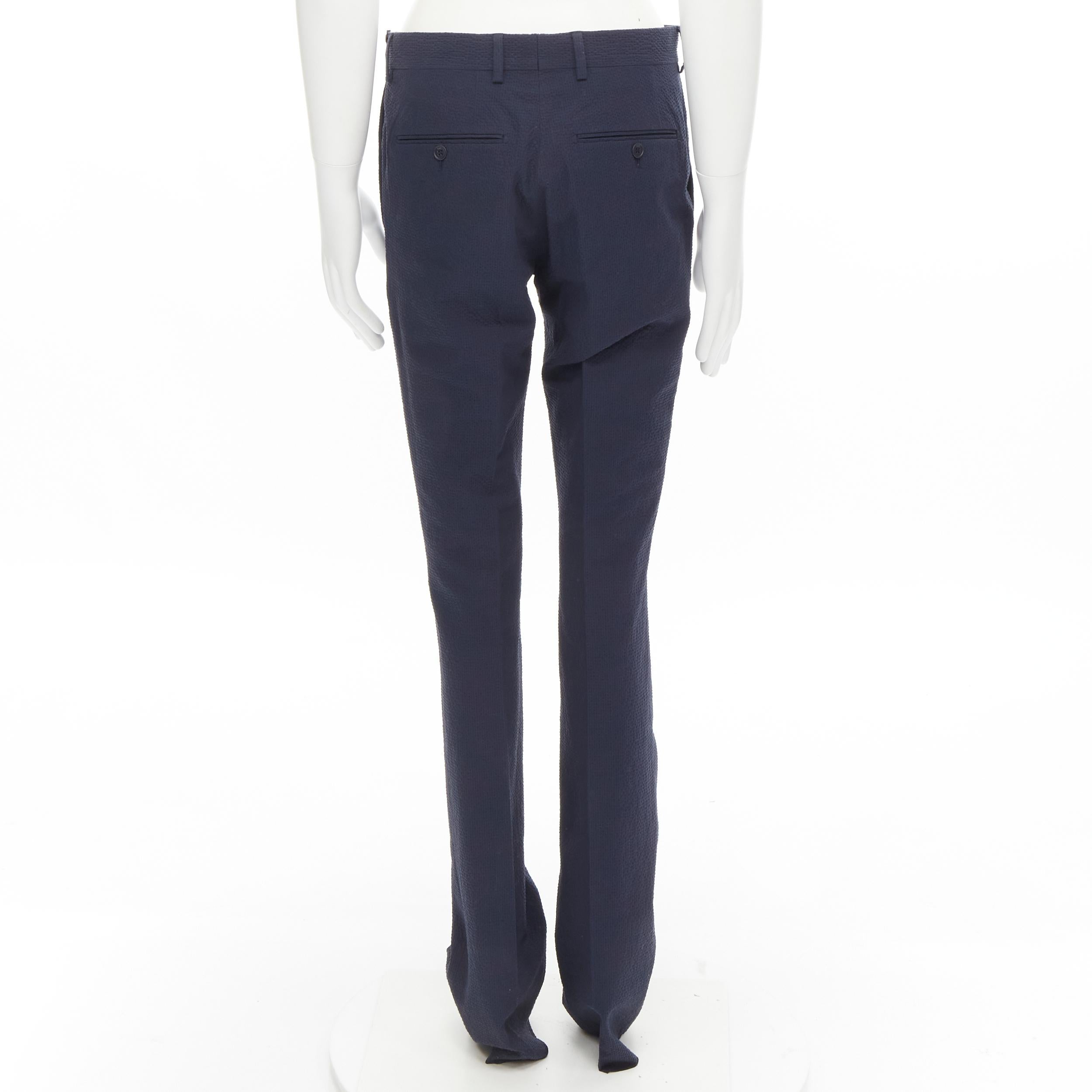 Black FENDI navy blue seersucker cotton blend trousers pants IT44 XS