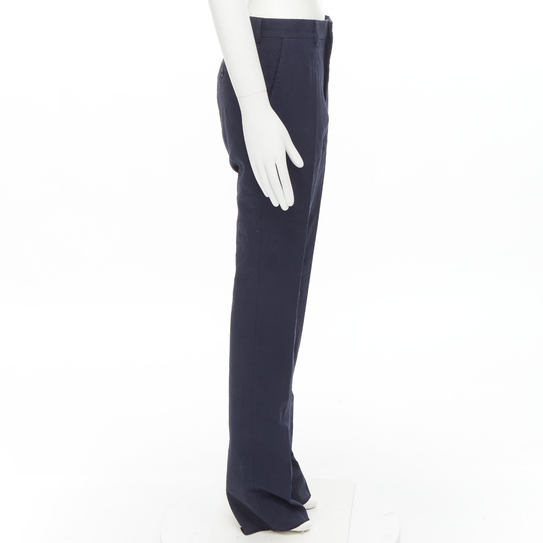 Men's FENDI navy blue seersucker cotton blend trousers pants IT44 XS For Sale
