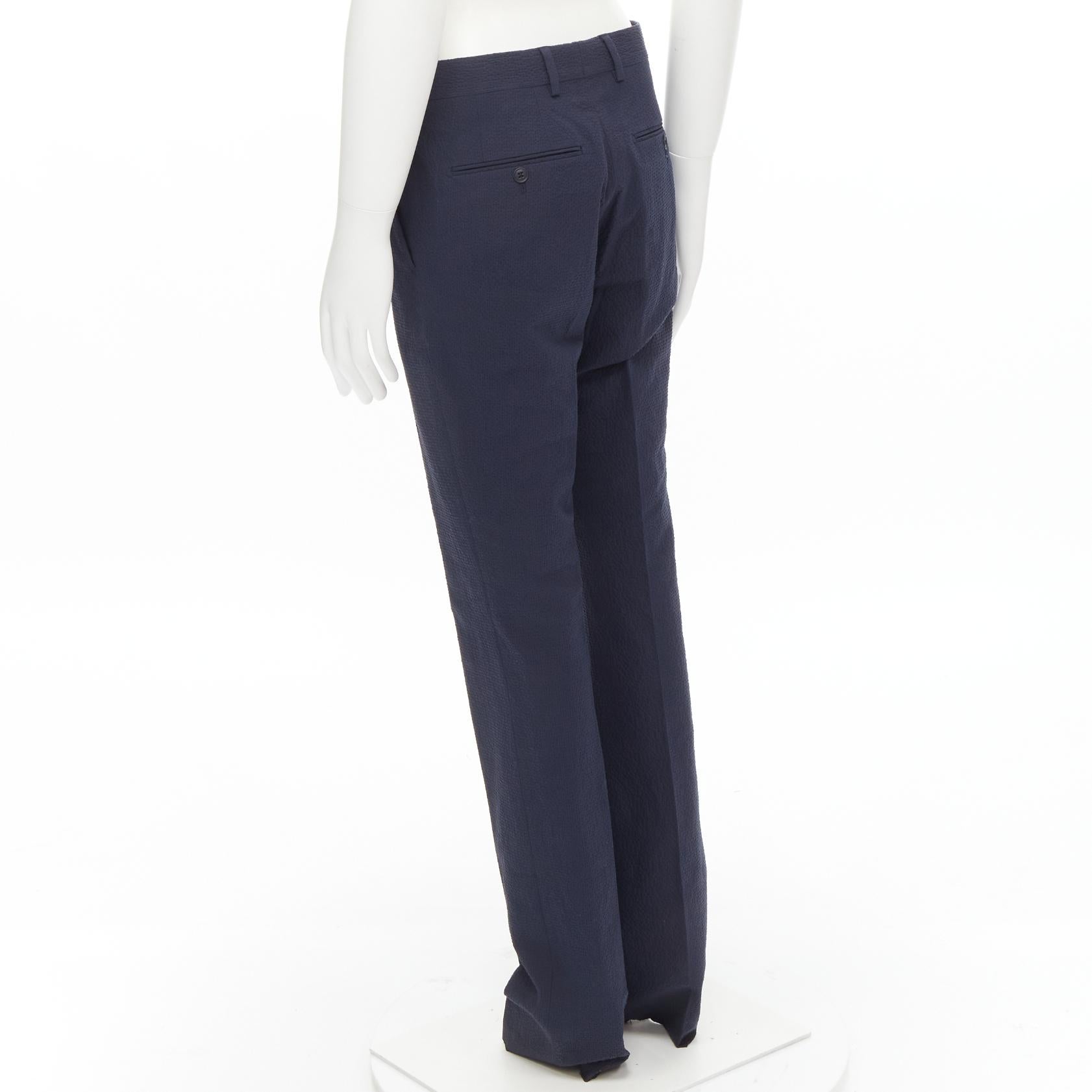 FENDI navy blue seersucker cotton blend trousers pants IT44 XS For Sale 1
