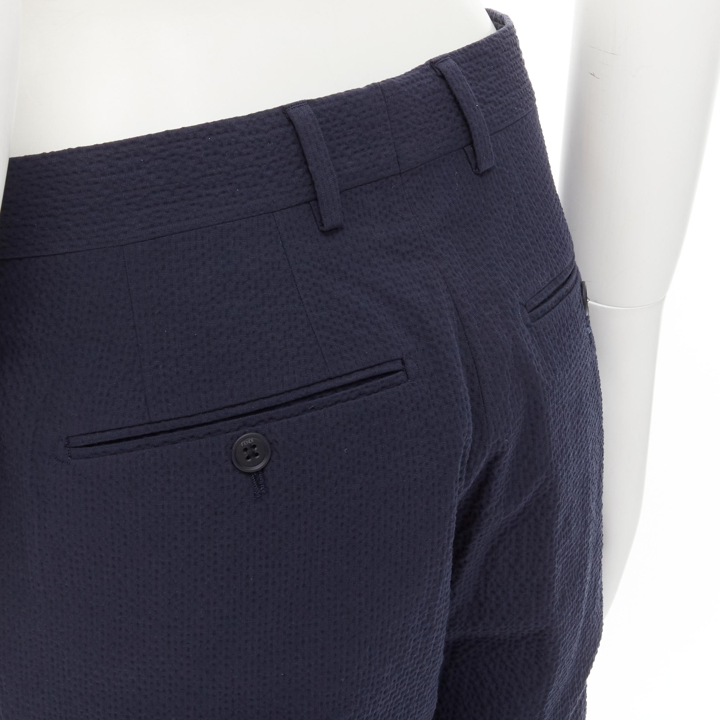 Women's FENDI navy blue seersucker cotton blend trousers pants IT44 XS