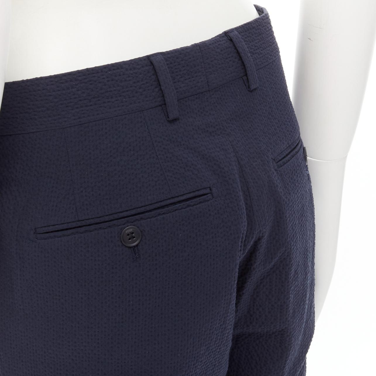 FENDI navy blue seersucker cotton blend trousers pants IT44 XS For Sale 2
