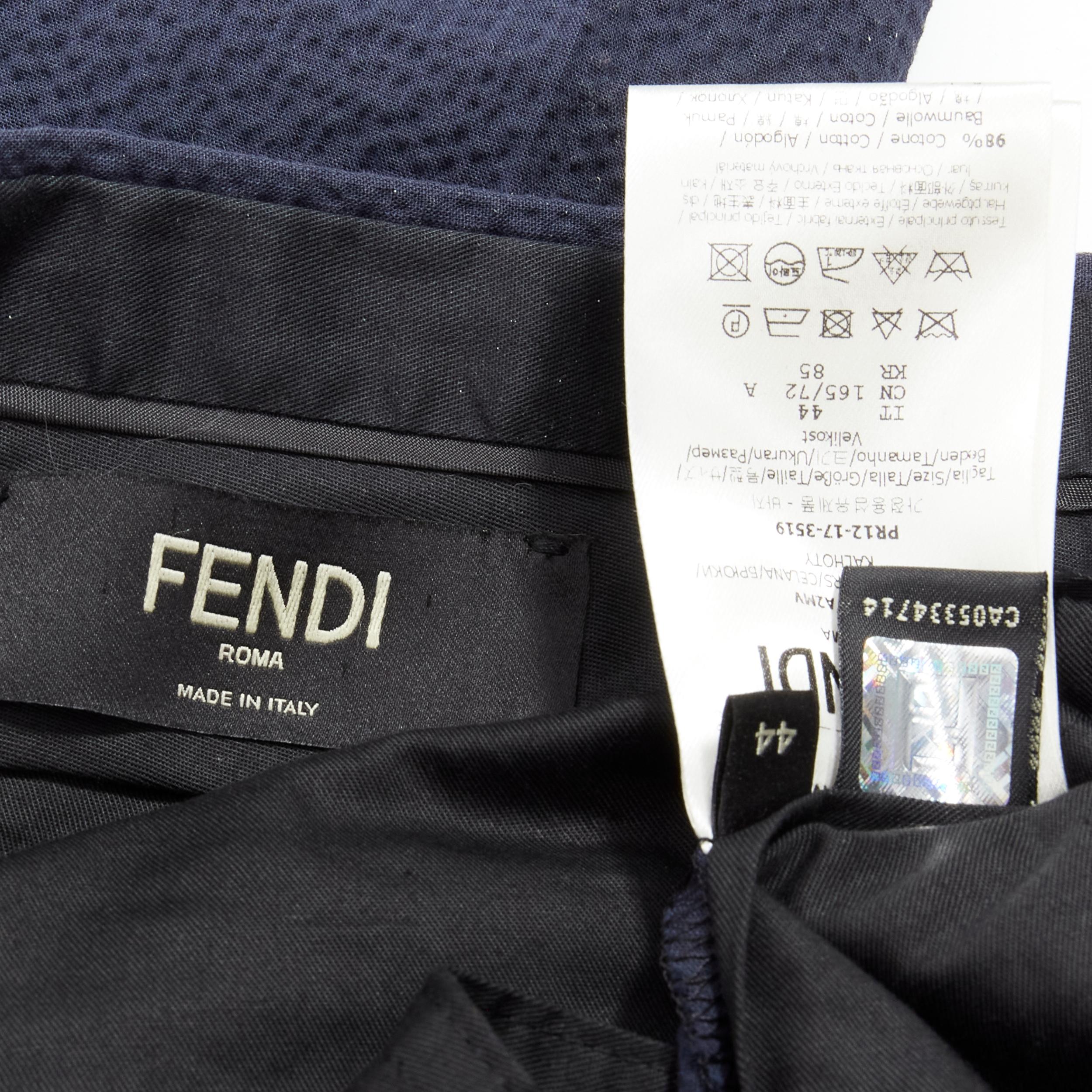 FENDI navy blue seersucker cotton blend trousers pants IT44 XS 1