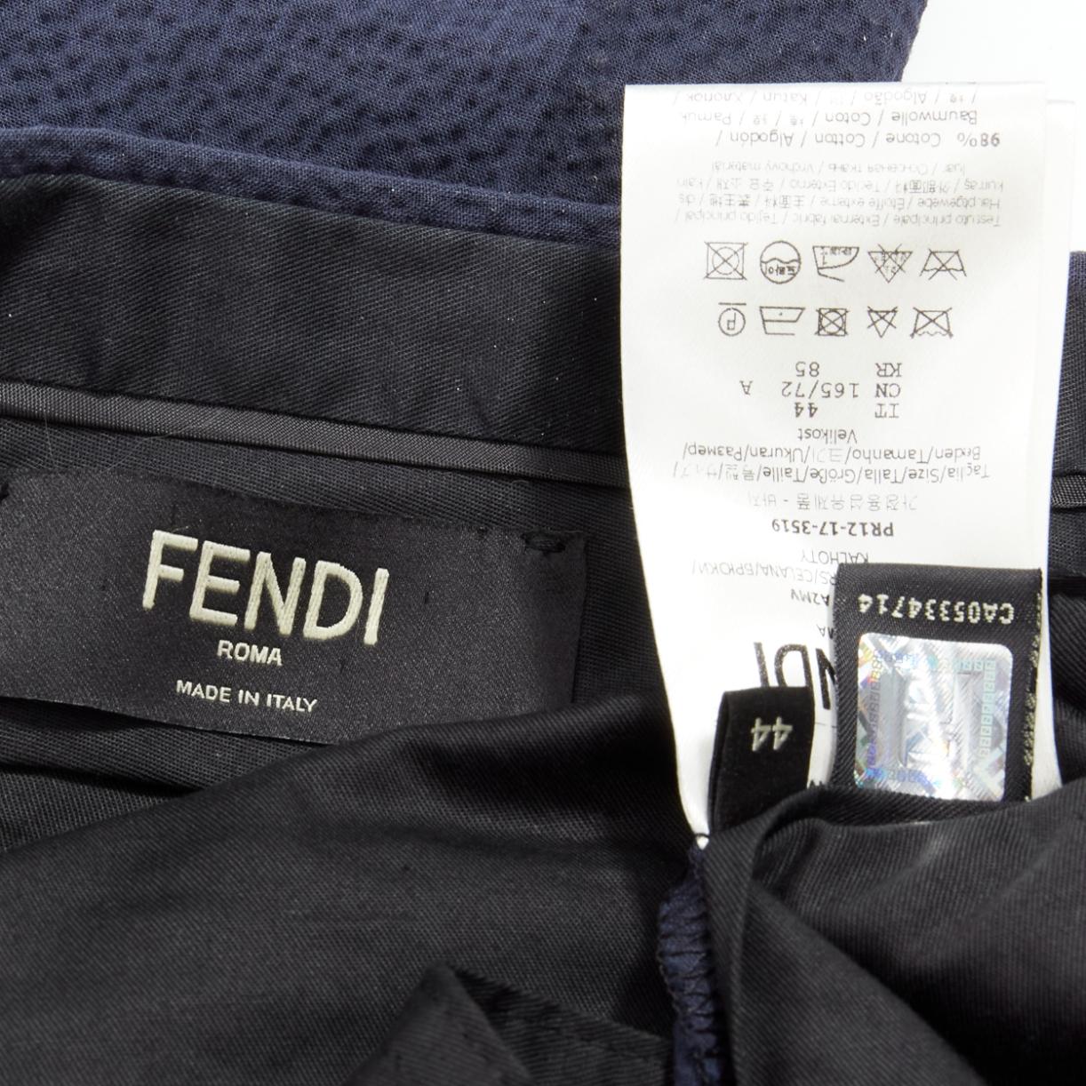 FENDI navy blue seersucker cotton blend trousers pants IT44 XS For Sale 3