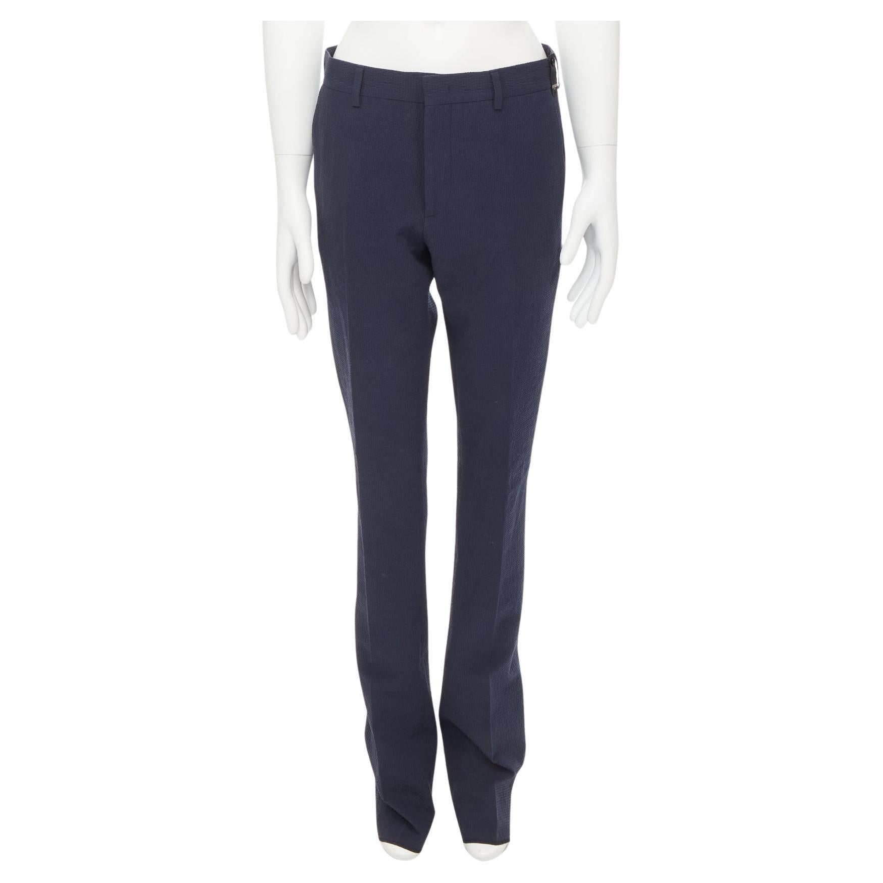FENDI navy blue seersucker cotton blend trousers pants IT44 XS For Sale