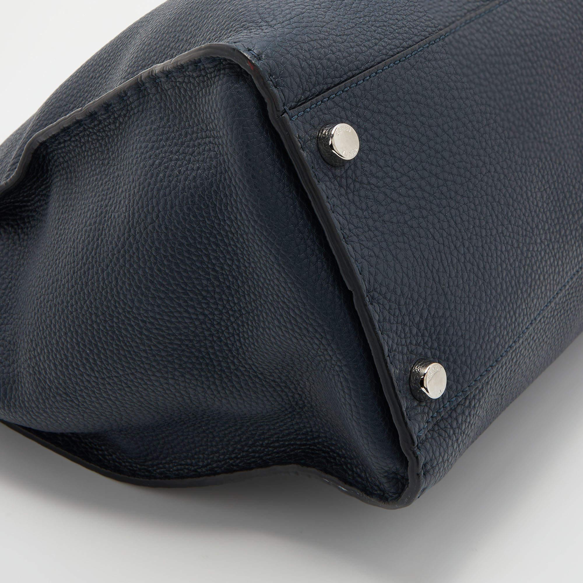 Fendi Navy Blue Selleria Leather Peekaboo Monster Eyes Business Bag 6