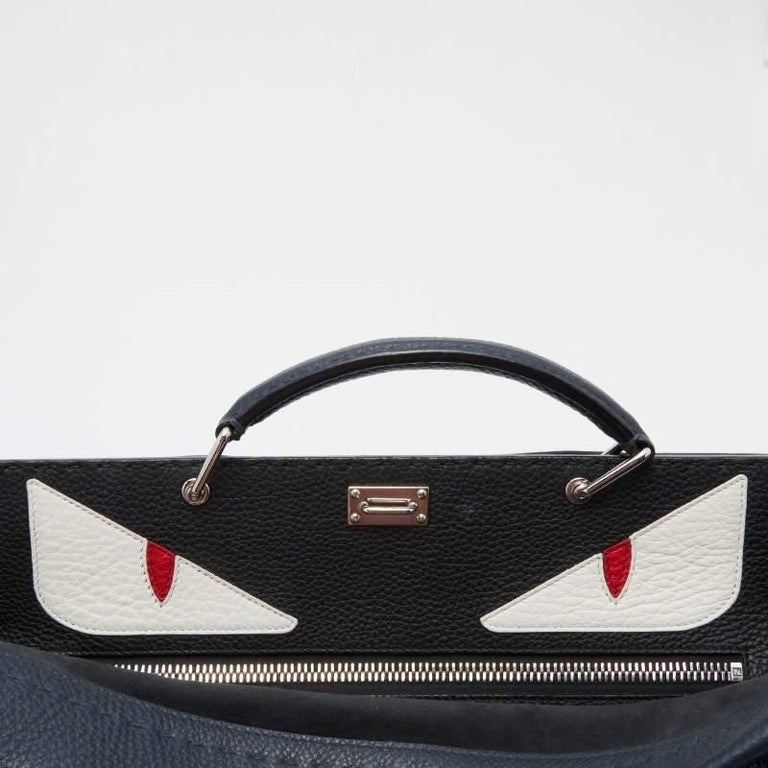 Fendi Navy Blue Selleria Leather Peekaboo Monster Eyes Business Bag For fendi-navy-blue-selleria-leather-peekaboo-monster-eyes-business-bag-for