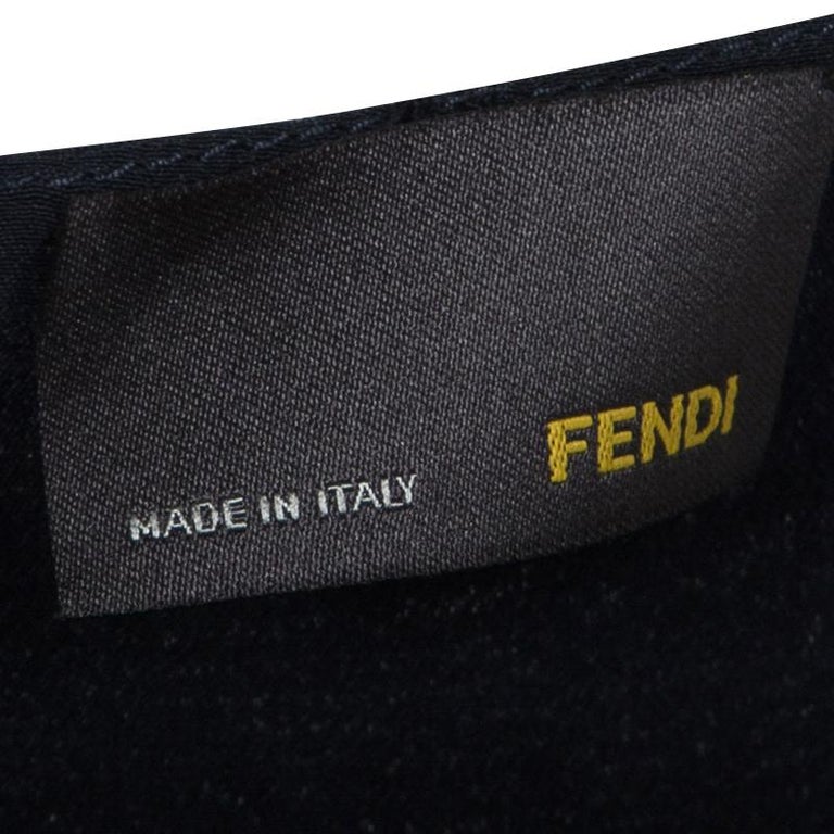 Fendi Navy Blue Silk Textured Panel Detail Sleeveless Shift Dress L For ...