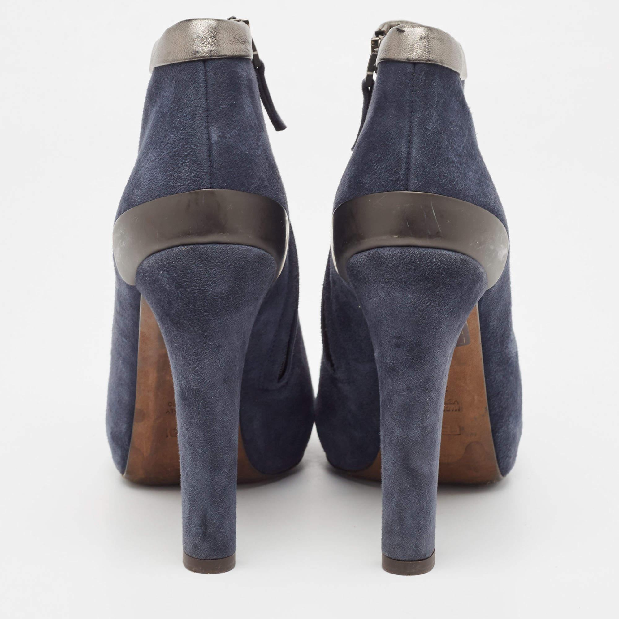 Fendi Navy Blue Suede Ankle Booties Size 39.5 2