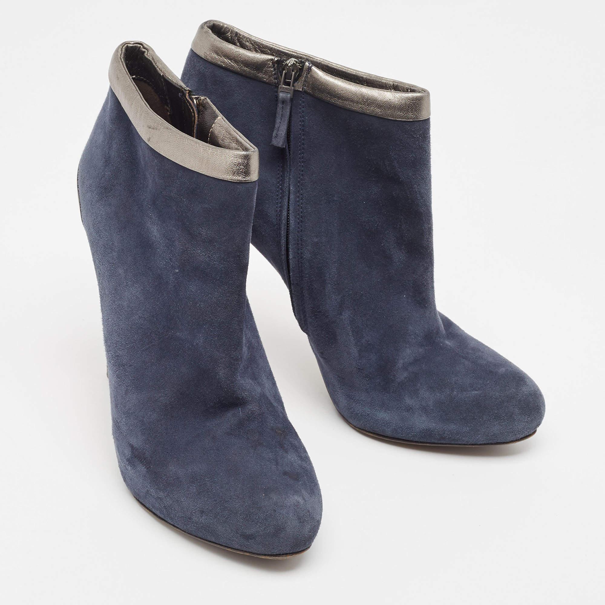 Fendi Navy Blue Suede Ankle Booties Size 39.5 3