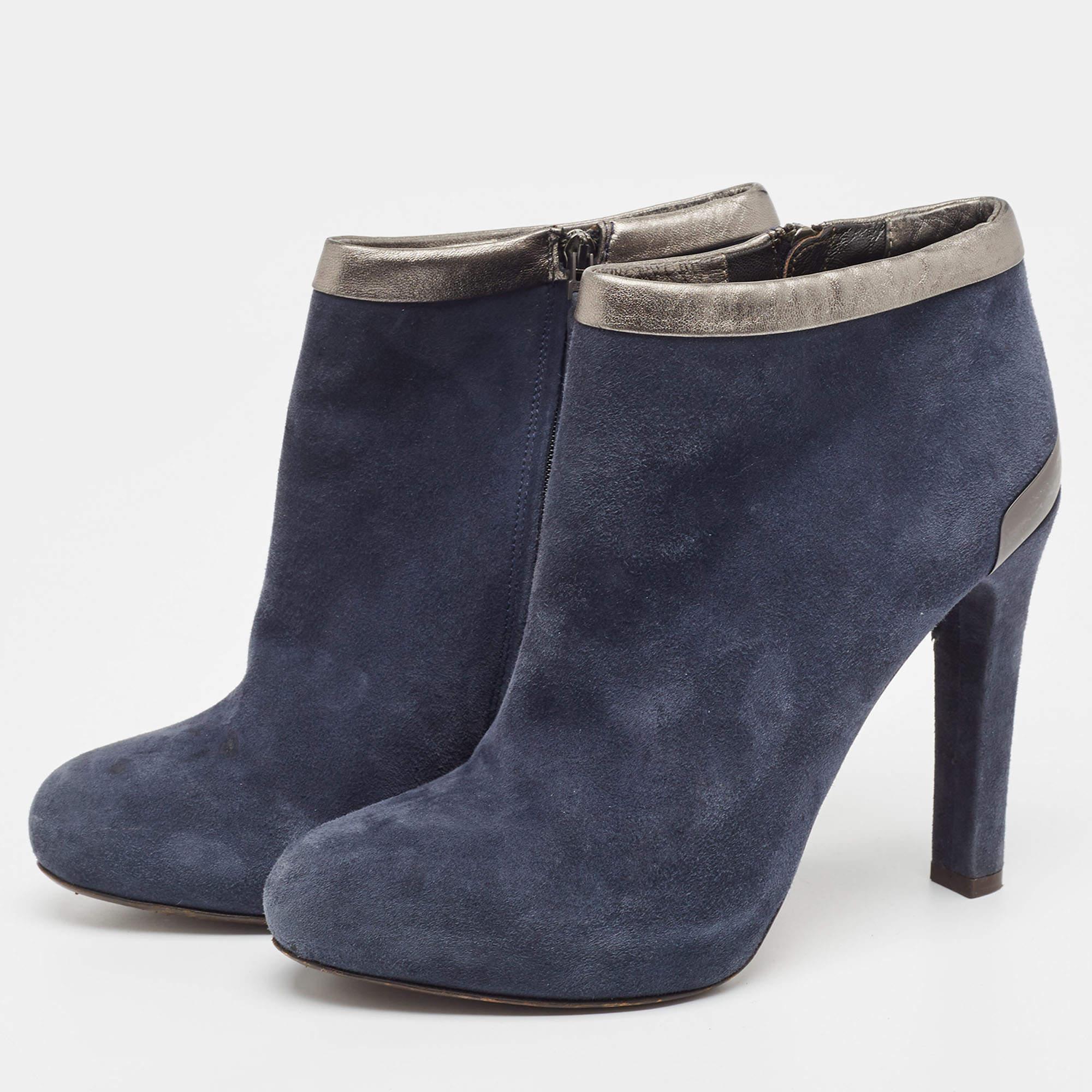 Fendi Navy Blue Suede Ankle Booties Size 39.5 For Sale 4