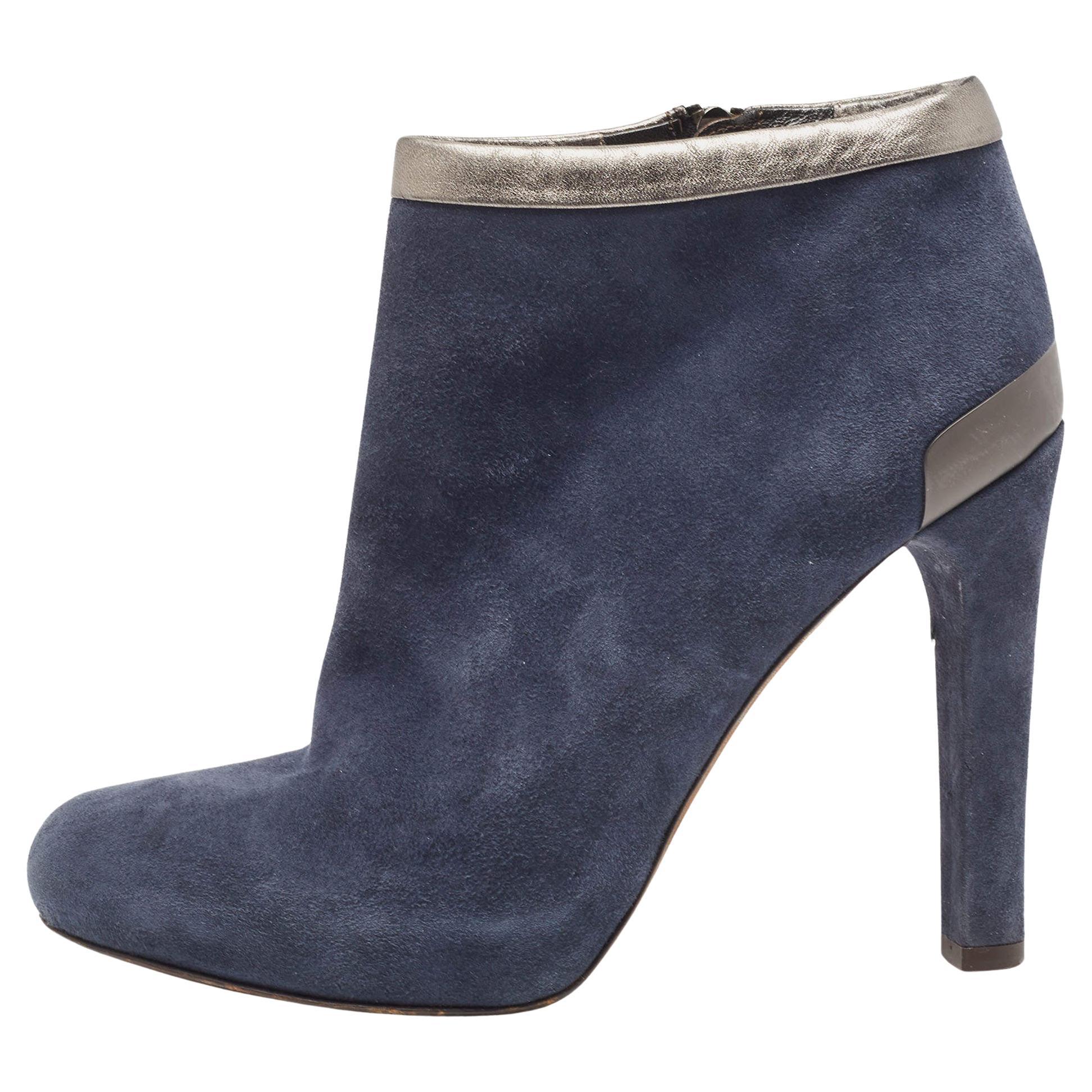 Fendi Navy Blue Suede Ankle Booties Size 39.5 For Sale