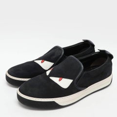 Fendi Navy Blue Suede Monster Eyes Slip On Sneakers Size 42