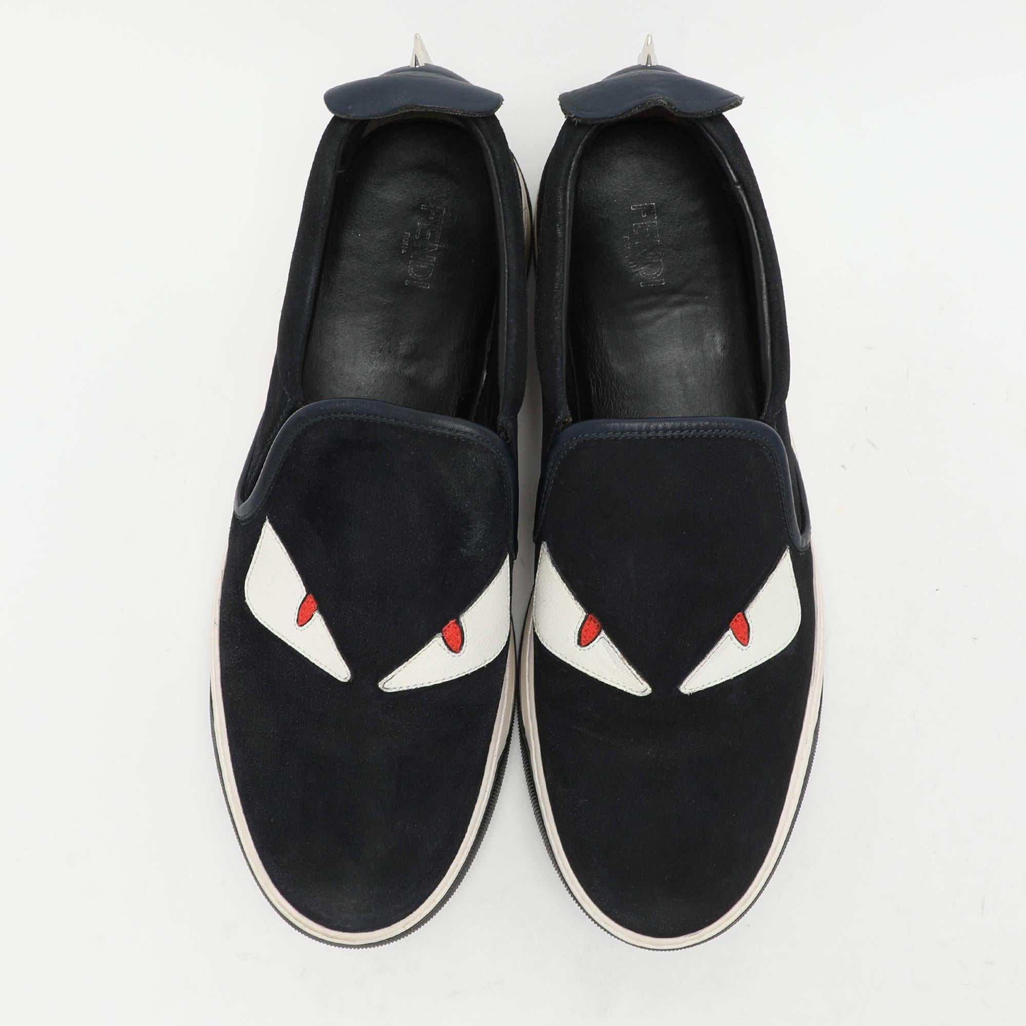 Noir Baskets Monster Eyes de Fendi en daim bleu marine, taille 42 en vente