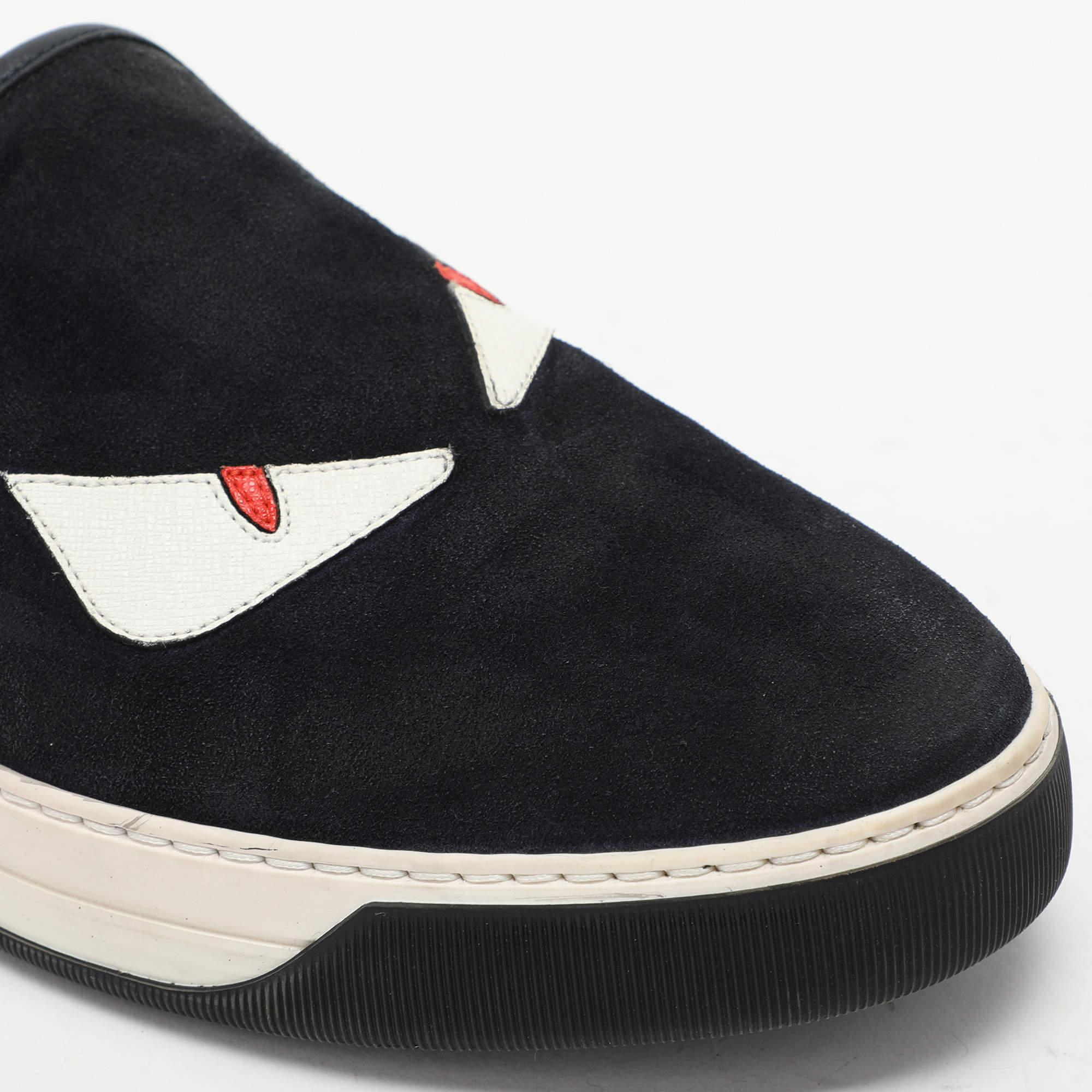 Baskets Monster Eyes de Fendi en daim bleu marine, taille 42 en vente 2