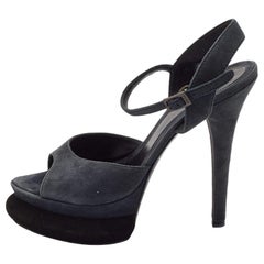 Fendi Navy Blue Suede Platform Ankle Strap Sandals Size 38