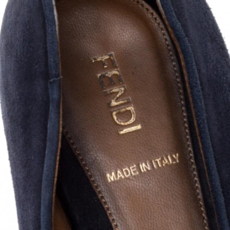 Fendi Navy Blue Suede Studded Heel Smoking Slippers Size 38 For Sale 1